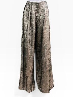Style USA gold tone shimmer Metallic over black wide‎ leg pants Sz M